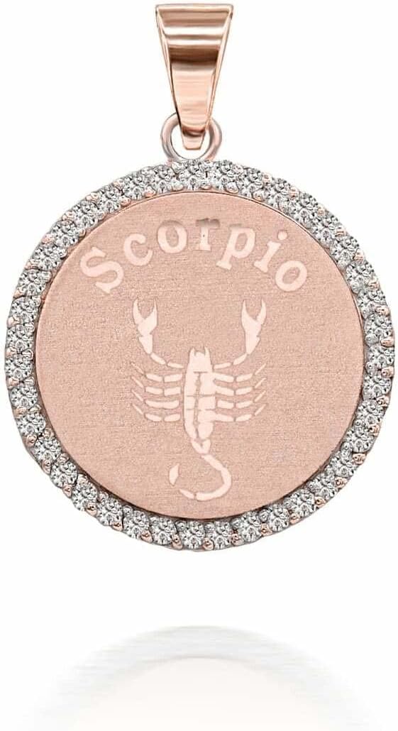 10K or 14K Rose Gold Diamond Accented Zodiac Astrological Sign Charm Personalized Pendant (G-H Color, SI1-SI2 Clarity) - Choice of Metal and Zodiac Sign