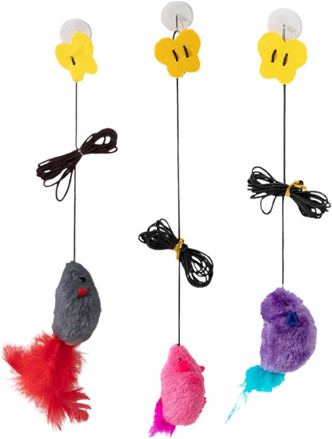 3 Pcs Interactive Cat Toys for Indoor Adult Kitten Door Hanging Cat Toy Squeaky Sound and Feather Tail Self-Play Chasing for Kitten Exercising Eliminating Boredom