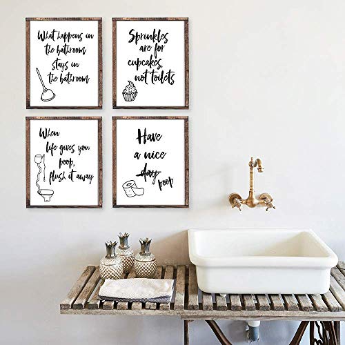 Funny Bathroom Signs (Set of 4) - Unframed - 8x10s | Bathroom Decor Wall Art