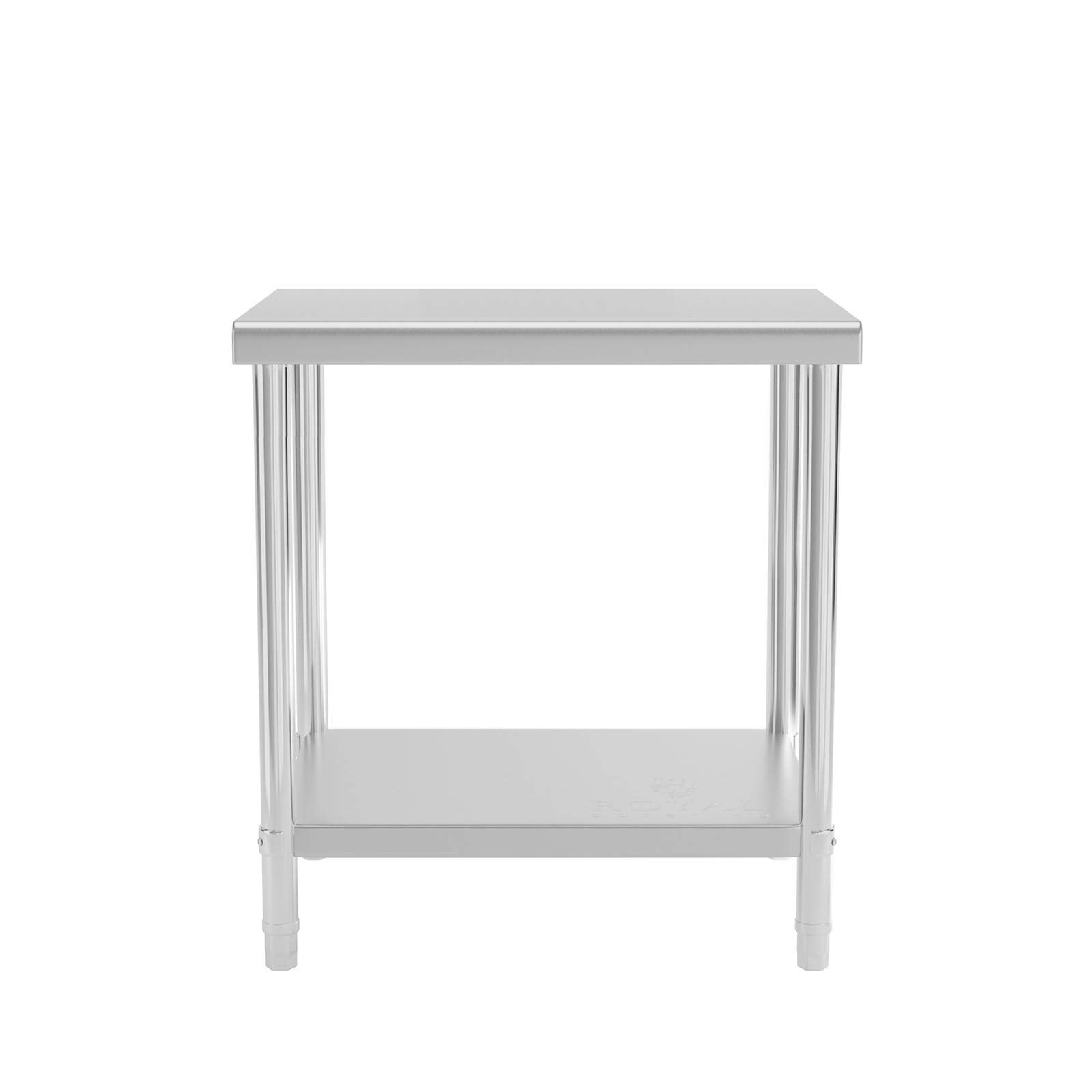 Royal Catering Table De Travail INOX Cuisine Plan De Travail Professionnel RCAT-80/60-NW (80 x 60 cm, 250 kg, 2 Niveaux, Plan Renforcé, Pieds Réglables en Hauteur)