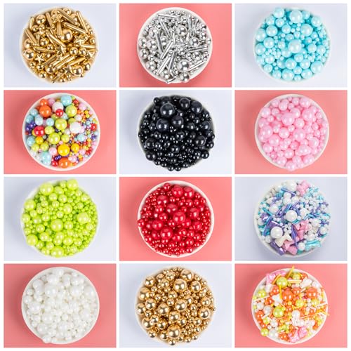 Image of Silver Pearl Sprinkles for Cake Decorating,130g,Edible Stars Rods Sprinkle,Mix Size,Baking Cake Decorations,Cupcake Toppers,Cookie Donuts Ice Cream,Birthday Wedding Mother's Day Party Supplies