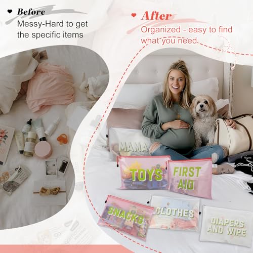Image of 6pcs Hospital Diaper Bag Organizing Pouches for Labor and Delivery, Maternity Essentials Diaper Bag Organizer for Mommy Travel - White /Pink