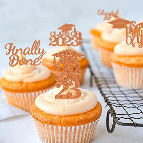 48Pcs Graduation Cupcake Topper Glitter Grad Class Food Picks Congratulations Party Decoration Ideas Orange #TOP5