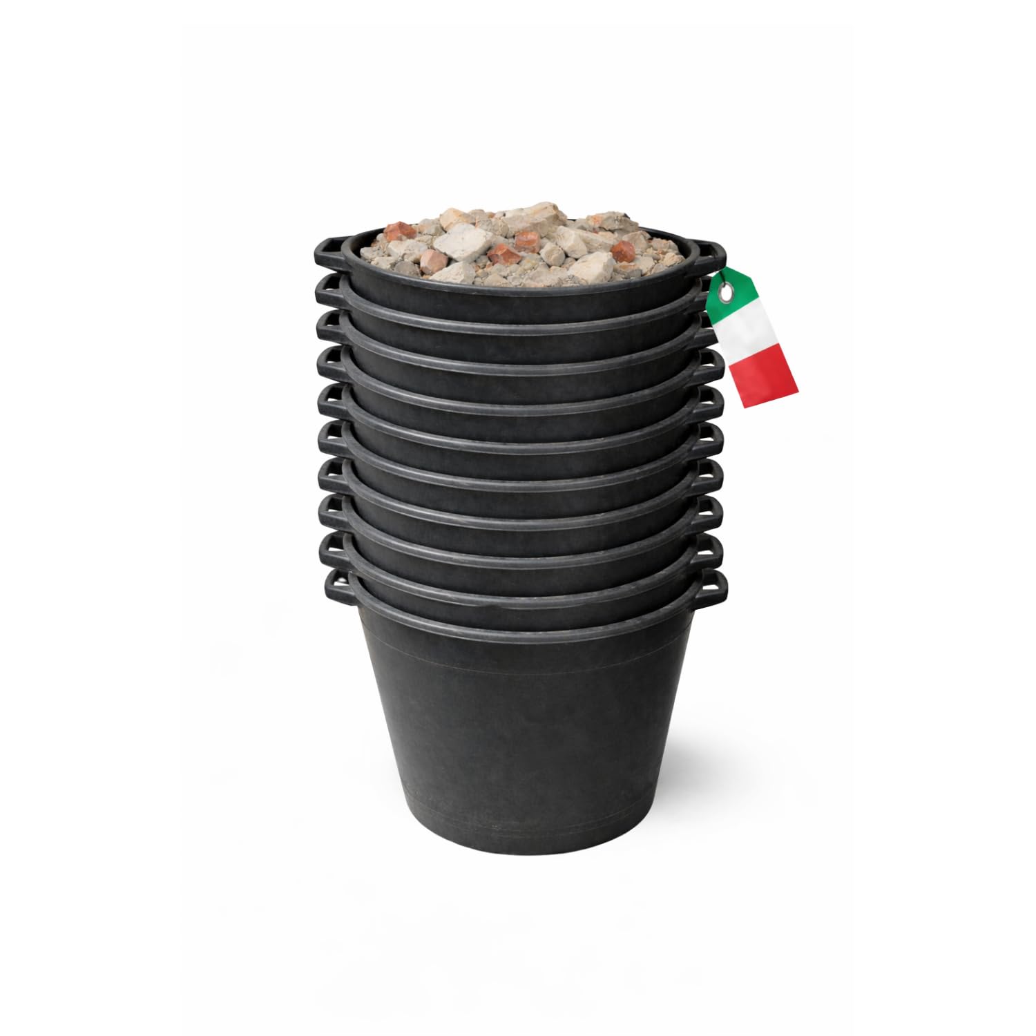 MOHOME Mastello Multiuso PVC Secchio Nero Made in Italy Cassa Macerie Malta Calcinacci Tinozza per Edilizia Set da 10 Capacità 45 Litri Impilabile Doppio Manico Resistente Cantiere Giardino Casa