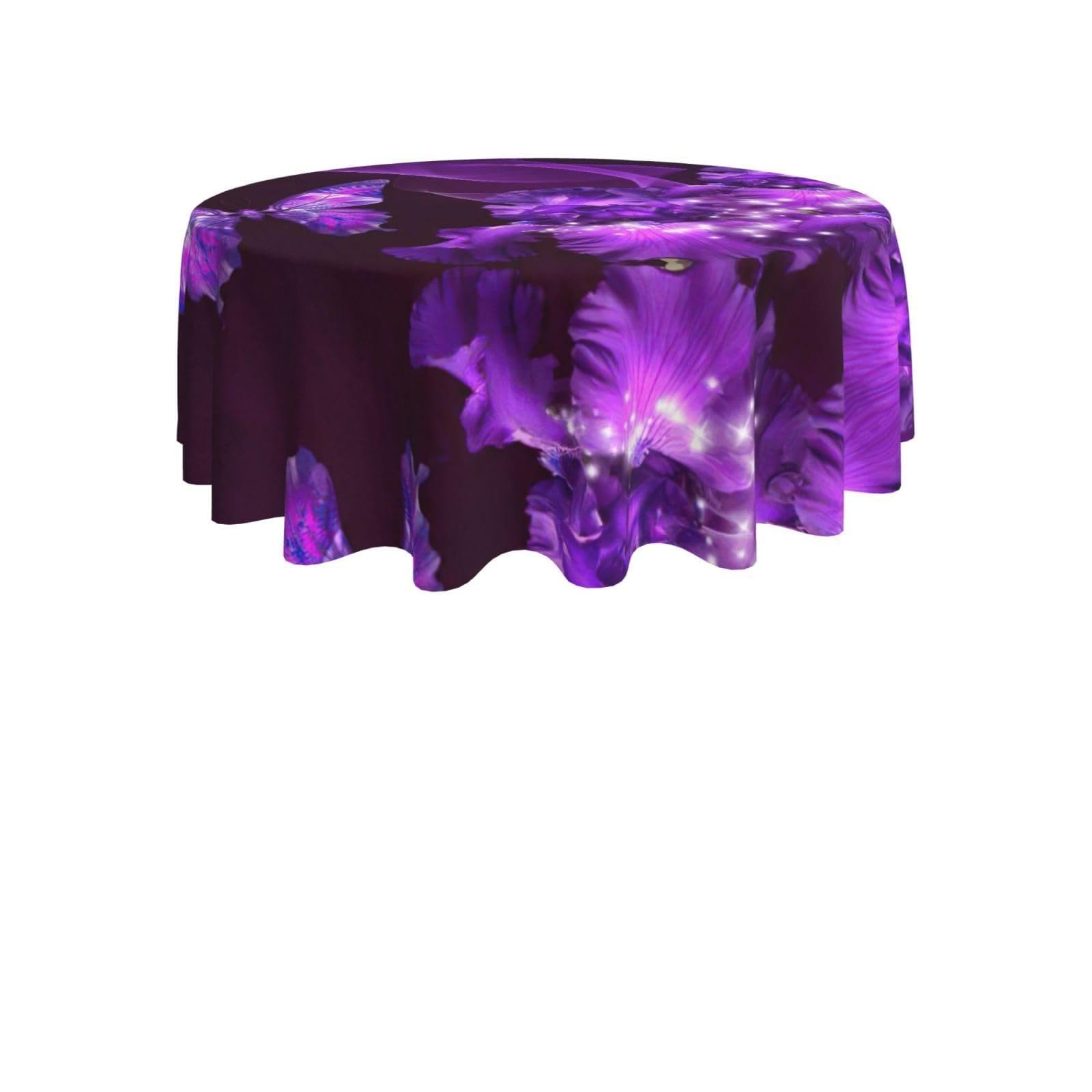 ENGhjes Purple Butterfly Print Round Tablecloth 60in Washable Stainproof Polyester Cloth for Kitchen Idea