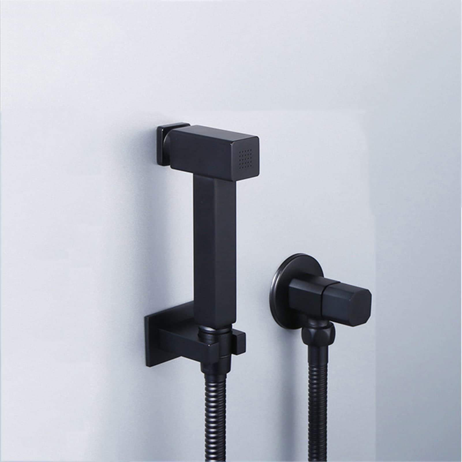 ZQFHSX Matte Black Handheld Toilet Bidet Sprayer Single Cold Faucet with Push Button Solid Brass Douche Kit Square Shattaf Shower Set for Easy Personal Hygiene LWX