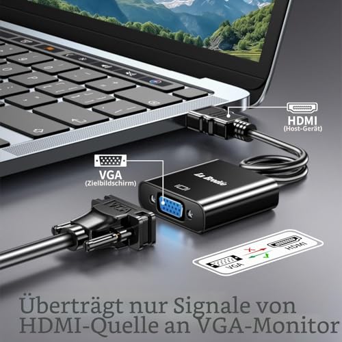 HDMI zu VGA Adapter - 1080P HDMI-Computer auf VGA-Monitor Adapter (Stecker auf Buchse) für Computer, Laptop, Desktop, PC, Monitor, HDTV, Xbox 360, PS3, TV-Box auf Projektor-Display (1 Stück)