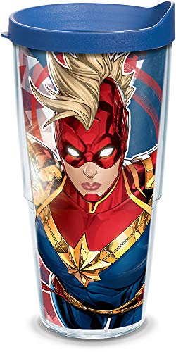Image of Tervis Made in USA Double Walled Captain Marvel Insulated Tumbler Cup Keeps Drinks Cold & Hot, 24oz, Mohawk