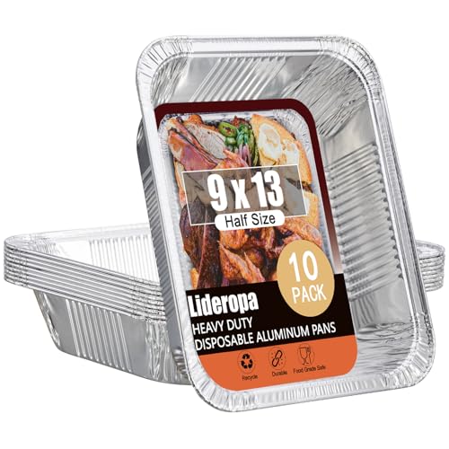 Image of Half Size Aluminum Pans 9x13-10 Pack Aluminum Foil Pans, Heavy Duty Disposable Pans for Cooking, Baking, Meal Prep, Parties & Food Storage