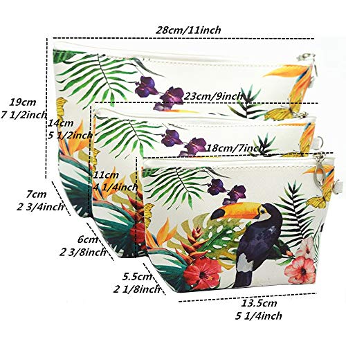 XICHEN 3 PCS cosmetic bag waterproof cosmetic bag large capacity pu leather, Bathroom, Storage (3 Sizes) (Tropical toucan)