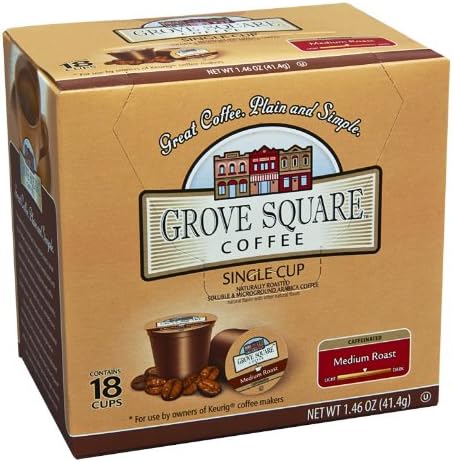Grove Square CoffeeMedium Roast, Single Serve Coffee Cup for Keurig K-Cup Brewers, 18-Count (Instant Coffee) (Pack of 2)