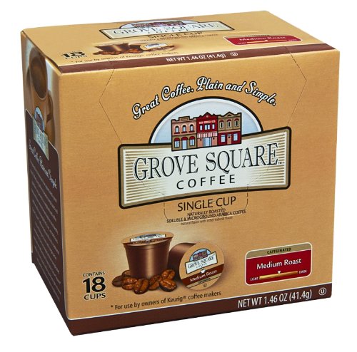 Grove Square CoffeeMedium Roast, Single Serve Coffee Cup for Keurig K-Cup Brewers, 18-Count (Instant Coffee) (Pack of 2)