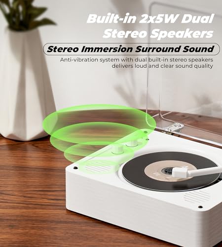 Vangoa CD Player for Home Small with HiFi Speakers, Portable Rechargeable CD Player Double 3.5mm Headphones Jack, for AUX Output, USB Mode, Home Music Player, Vinyl Player Look, Wooden