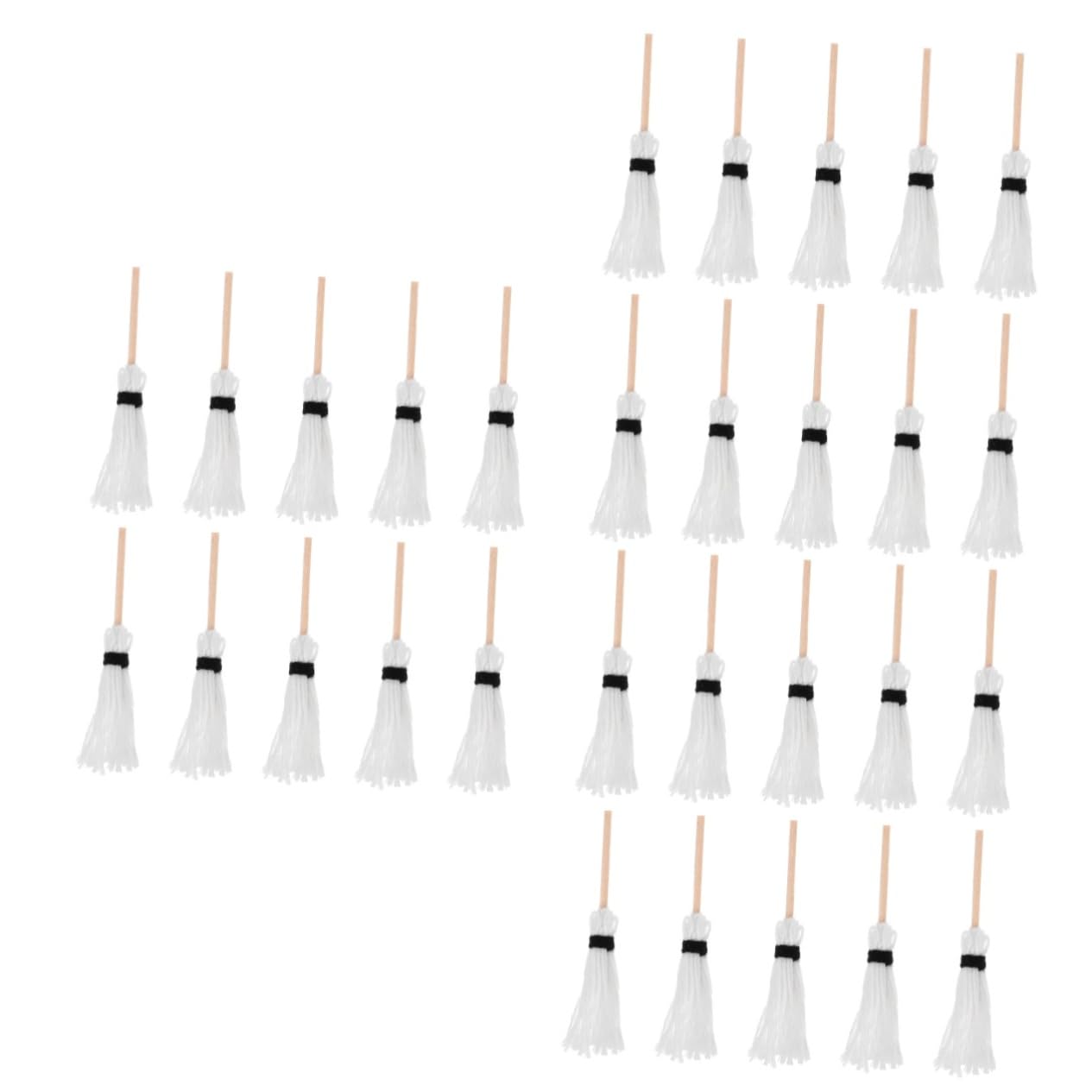HEMOTON 3sets Mini Mop Miniature Brooms Toys Dolls Costume Broom Miniature Broomstick Tiny Artificial Brooms Halloween Miniatures Witches Broom Miniature Broom Decor White Cotton 10pcs*3