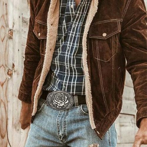 Image of Antique Rose Belt Buckles for Women Men Western Cowboy Cowgirl Floral Belt Buckle Christmas Halloween Gifts