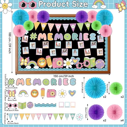Image of Pastel Groovy End of Year Bulletin Board Set 2026 Graduation Picture Frame Memories Classroom Decoration Paper Fans 3D DIY Hanging Cutouts for First Day of School Classroom Chalkboard Wall Decor