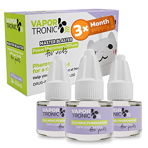 Cat Calming Diffuser Refill - Cat Pheromone Diffuser Refill Compatible with All Diffusers (3 Pack, 3 Month Supply) - MultiCat Homes, Scratching, Marking, Fighting and Separation Anxiety