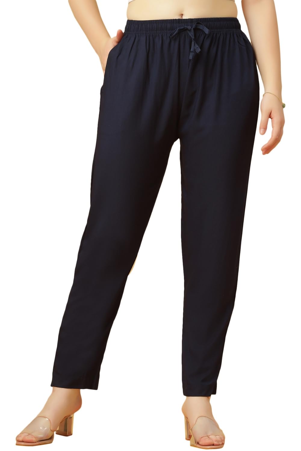 Women's Rayon Straight Fit Pants | Casual Ethnic Trouser with Pocket Kurti Palazzo Bottom | Comfortable Ankle Length Pants with Elastic & Drawstring Waistband-image-42