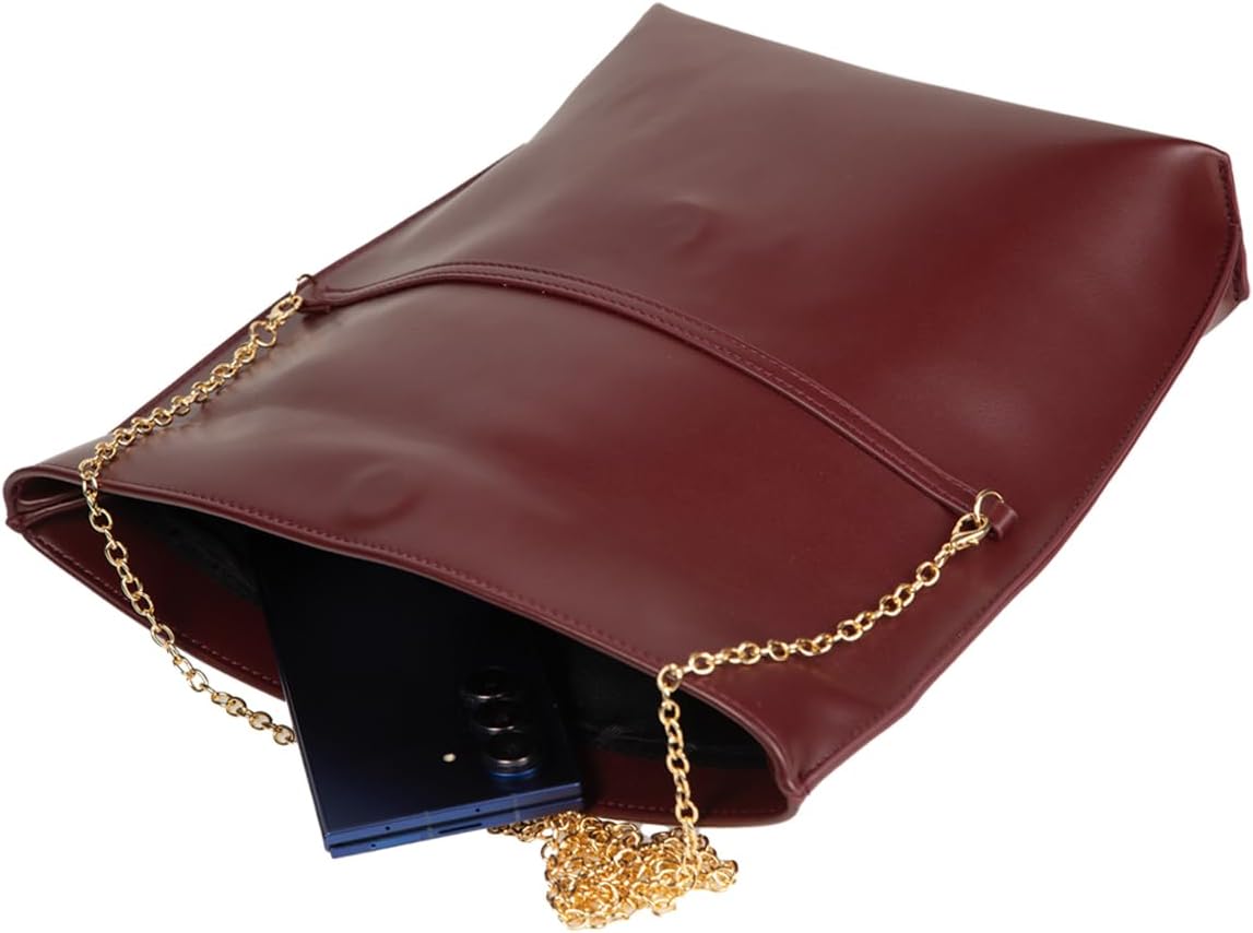 JNB Faux Leather Oversize Foldover Clutch Bag with Zipper Pocket,Burg41