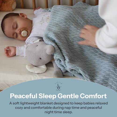Image of Organic Cotton Baby Blanket 30x40 in, Baby Blue - GOTS Certified, Soft Knit Swaddle with Gift Box, Breathable Nursery Blanket for Crib & Stroller, Machine Washable