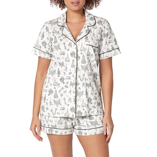 Image of Bed Head PJs Womens Matching Pajamas - Soft Organic Short Sleeve Button Down PJ Shirt & Shorts Set - Sleepwear & Loungewear