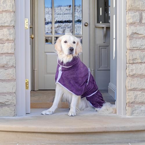 Lucky Paws® Hundebademantel – doppellagiger, Ultra-absorbierender & luxuriös weicher Bademantel Hund – Hunde in Minuten trocknen – Hundehandtuch & Hunde Bademantel in 1 (XXL, Aubergine)