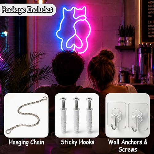 Image of Pink&Blue Neon Sign Led Neon Lights Signs for Wall Decor USB Powered Led Signs for Room Decoration-Double Cat