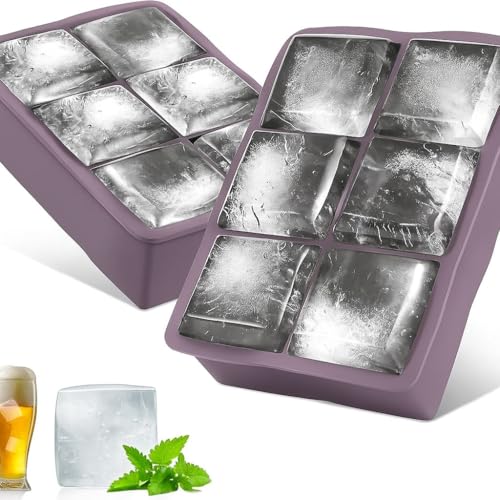 Image of 2PECK Silicone Ice Cube Tray with Lid, Large 6-Cavity Square Ice Cube Moulds for Freezer, Easy Release & Stackable Ice Trays for Whiskey, Cocktails, Coffee & Home Bar. (Light PURPEL)