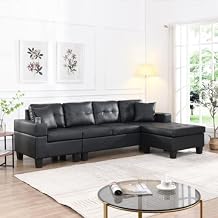 Modern L-Shaped Sectional Sofa with Chaise Lounge, 4-Seater Faux Leather Sectional Couch with High-Density Foam Cushions, for Living Room, Apartment, Studio, Easy Assembly, Black