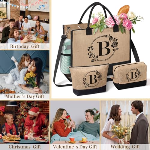 Bolsa personalizada de yute con inicial para mujer miniatura 7