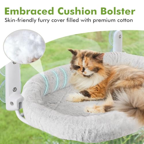 Image of Zoratoo 2PC Cat Window Perch with Bolster Foldable Cat Hammock Cushion Bed for Window with Metal Frame, Large Suction Cups Cordless Window Resting Seat for Indoor Cats (Cushion Bed, 2PC)