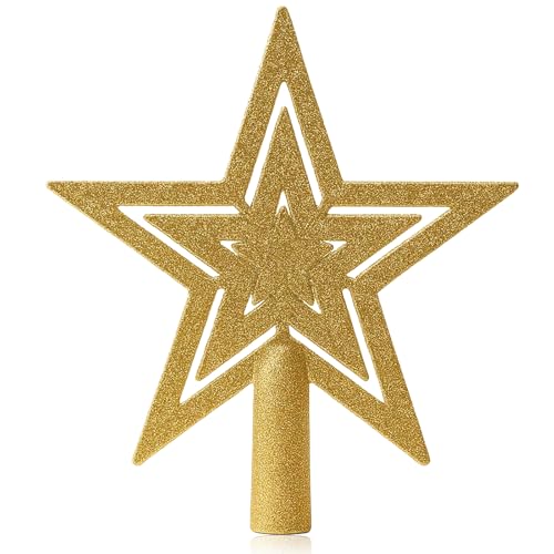 18cm Christmas Tree Star Gold Glitter Tree Topper Shatterproof Christmas Tree Decoration for Holiday Party Supplies Festive Mini Tree Decor