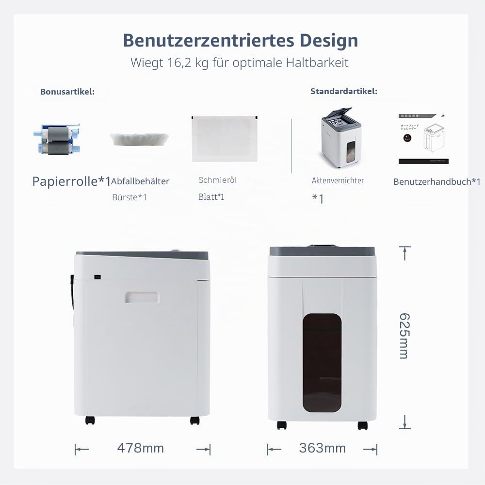 Aktenvernichter Automatischer Einzug 400 Blatt P5 Mikroschnitt | Profi Schredder für Papier Kreditkarten - 2x12mm Büro Haushalt Zuhause Großraumbüro Gewerblich Schulen
