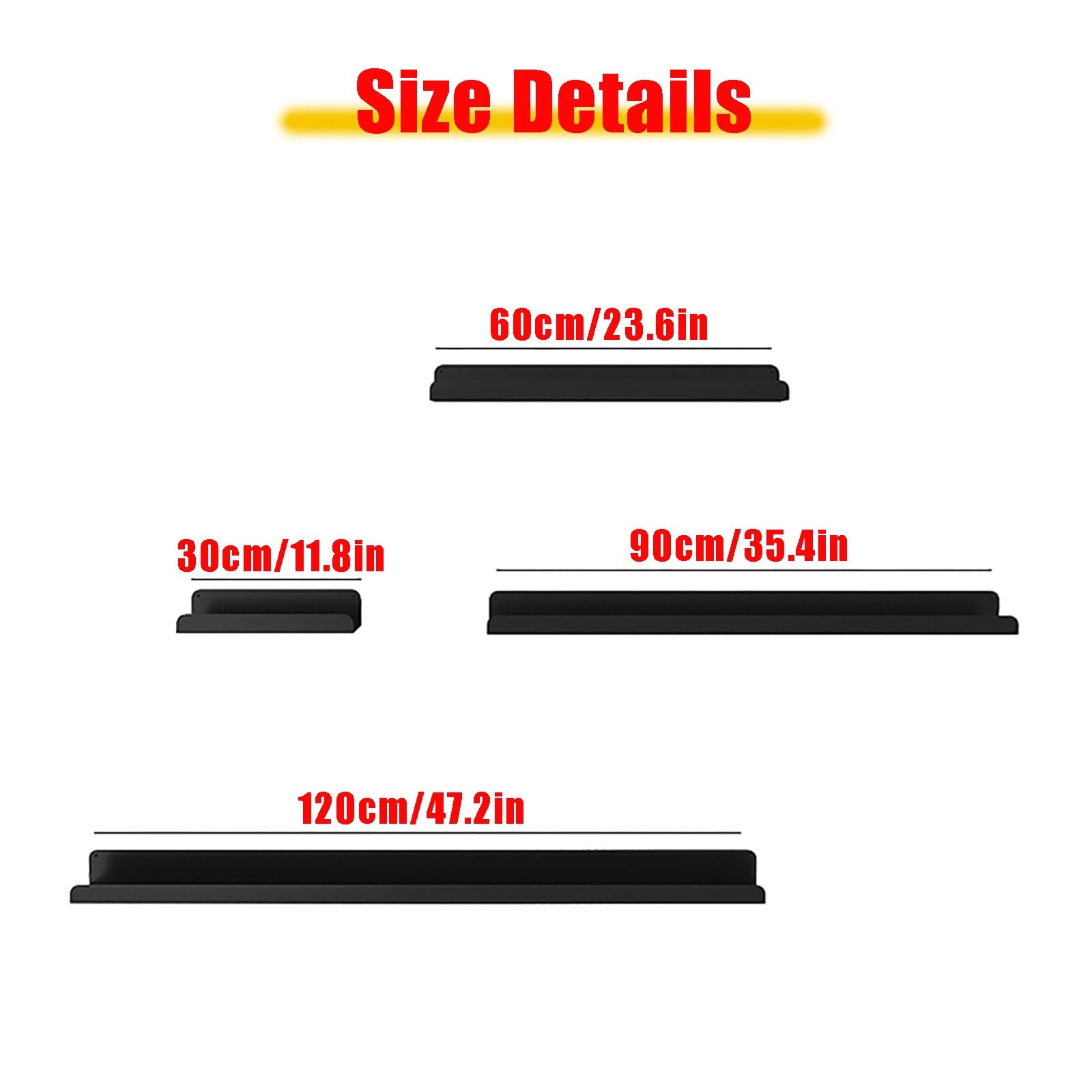 Estante de pared de metal negro para montaje en pared, estantes flotantes en blanco | plateado | D perfecto para decoración de dormitorio, cocina, baño, sala de estar (90 x 12 cm)