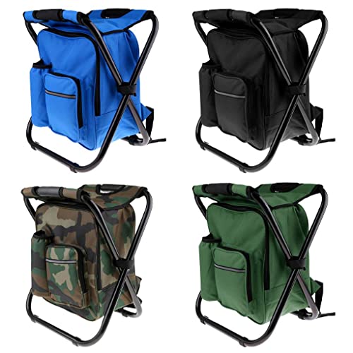 Taburete plegable con doble correa y compartimento térmico negro para camping 8