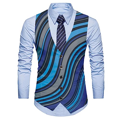 RAOKENSU Chaleco de traje para hombre, chaleco de traje con cuello en V, sin mangas, chaleco ajustado ajustado con cuello en V, chaleco sin mangas para hombre, chaleco ligero arco iris, chaqueta