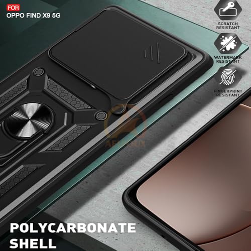 Image of Armor Bumper Back Cover Case for Oppo Find X9 5G Rotating Camera Cover, Ring Holder & Kickstand | Heavy Duty & 360 Degree Protection Oppo Find X9 5G Back Cover (Black)
