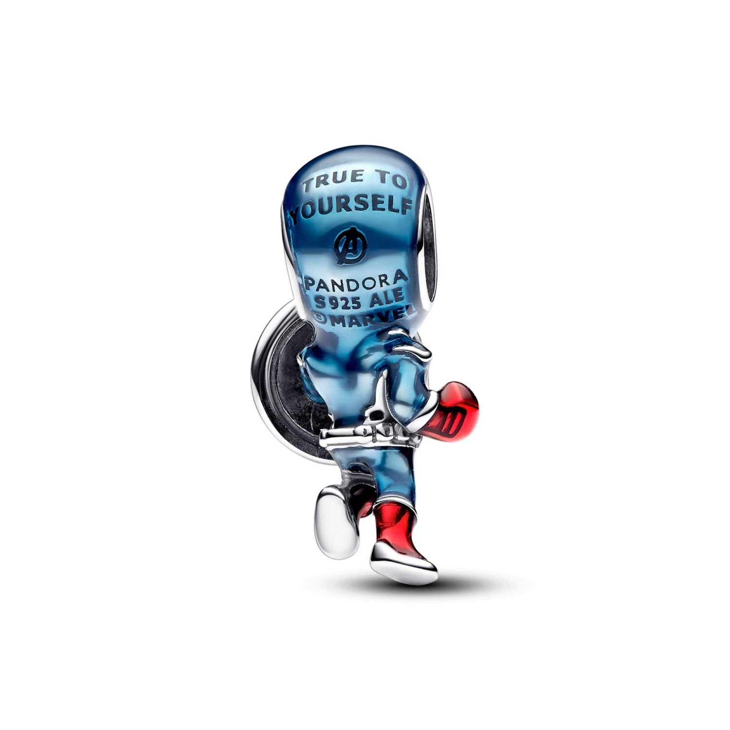 PANDORA Ciondolo di Capitan America della Marvel in argento Sterling con zirconi cubici trasparenti e rossi, smalto rosso e blu