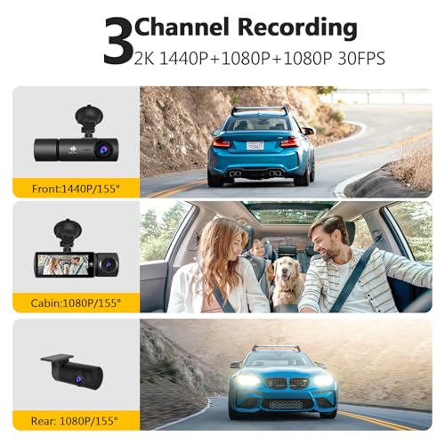 Z-Edge Dashcam 3-Kanal 5K/4K/2K/1080P mit GPS Wi-Fi, Vorne Innen Hinten, IPS Touchscreen, WDR...
