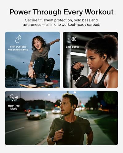 Image of Belkin SoundForm ActiveFit Wireless Earbuds w /Built-in Microphone, USB C Fast Charging, 36H Battery Life, IP54 Water Resistance - Bluetooth Earbuds for iPhone, iPad, Galaxy, Pixel, & More - Black