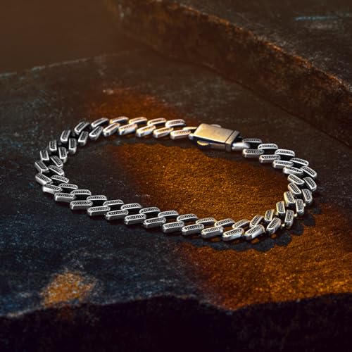 925 Solid Sterling Silver Cuban Link Bracelet for Men - Light Textured Mens Hand Chain Bracelets 8 mm Thick Matte Finish 7" 8" 9" - Handmade Jewelry - Gift Box3