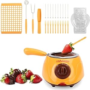Outamateur Upgraded Melting Fondue Set,MINI Electric Chocolate Melting Pot,Chocolate Fondue Fountain,Warmer Machine for Milk Chocolate,Cheese,Butter,Candy (Yellow)