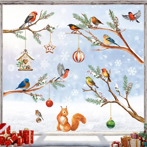 KAIRNE Winter Vögel Fensterbilder Doppelseitig Weihnachten...