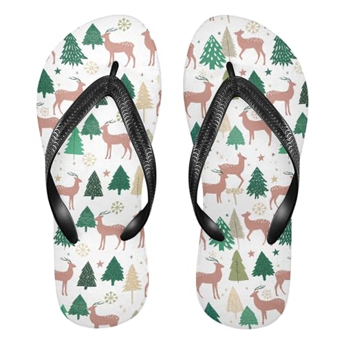 Burbuja Winter Tree Deer Flip Flops for Women Men, Soft Thong Sandals Rubber Slippers for Pool Beach Essentials