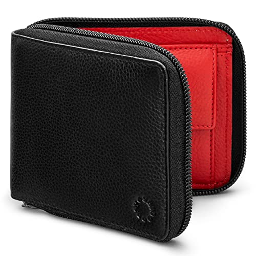 Portefeuille en cuir noir rouge Yoshi contemporain zippé homme