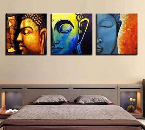 Statua Di Buddha Immagine Religiosa 3 Pezzi Stampa Su Tela Immagini Per Pareti Quadri Moderni Decorativi -E1