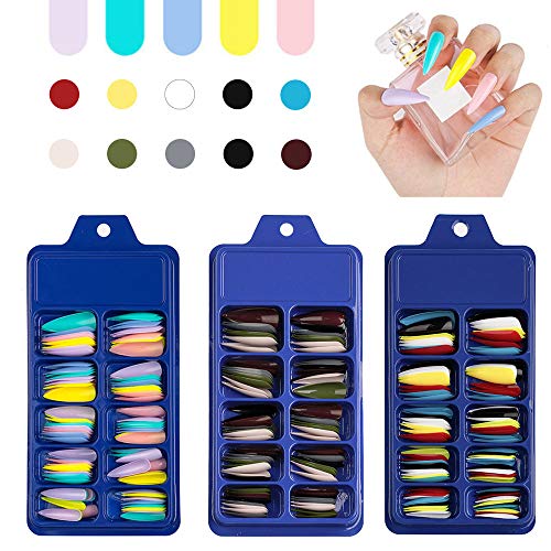 300 Pcs Stiletto Press on Nail Tips Summer Mixed colors Full Cover Glossy False Nails For Women Girls Nail Art DIY Decoration