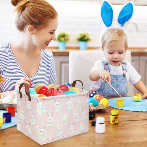 Image of FXOLCSHE Rectangular Easter basket,Girl Easter basket,Nursery Hamper,Kids Toy Storage Basket for baby Bedroom,Kids Storage Bin,Toy Gift Organizerm,Home Decor(Pink Easter)