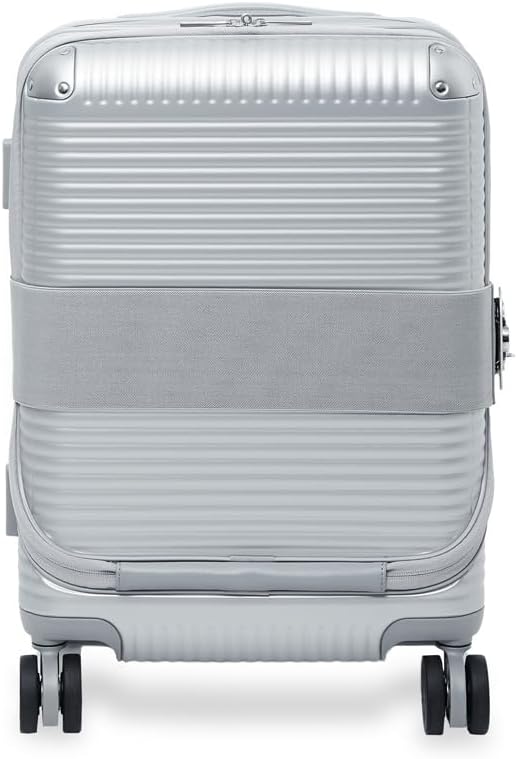FPM MILANO Bank Zip Discontiuned 21" Front Pocket - Polycarbonate Zippered Carry-On Luggage - Hardside Cabin Suitcase with Elastic Belt and 4 Spinner Wheels - Large Carry-on - Glacier Grey
