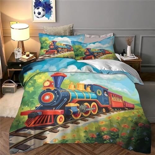 Parure de lit train vintage 140x200 microfibre confortable dessin animé - 6